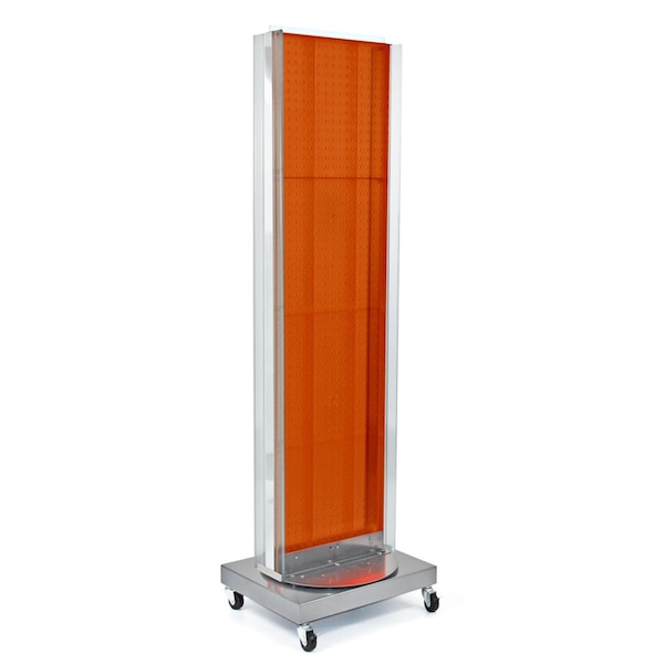 Two-Sided Pegboard Floor Display w/ Two C-Channel Sides on a Revolving Wheeled Base.